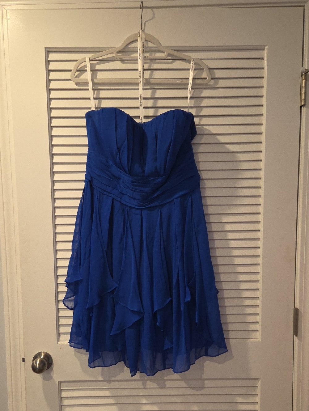 David's Bridal Strapless Royal Blue Chiffon Cocktail Dress